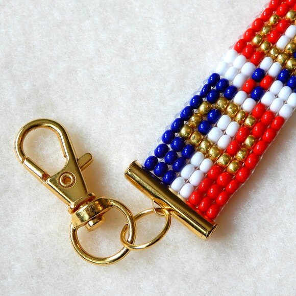 Dominican Republic DR flag bead keychain / bag charm, handmade, 30% to charity - Picture 4 of 5
